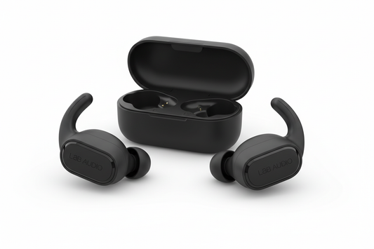 Brand: Lab Audio

Color: Jet Black

Features:

High-performance earbuds for working out, with universal secure-fit wingtips that gently tuck in your ear for exceptional stability and all-day comfort. The custom acoustic platform delivers powerful, balanced Lab Audio sound across the full audio spectrum.
Active Noise Cancelling (ANC) blocks external sounds to give you absolute focus. Transparency mode lets you hear your surroundings when you want to.
IPX4 sweat and water resistance to handle intense workouts