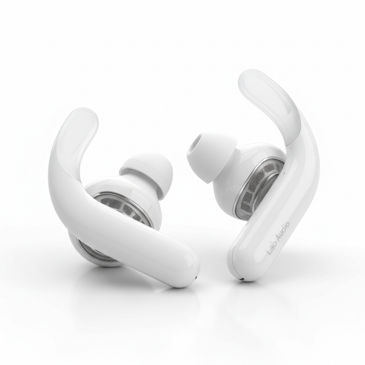 Brand: Lab Audio

Color: Lab Audio White

Features:

Flexible, secure-fit wingtips for all-day comfort and stability
Custom acoustic platform delivers powerful, balanced sound
Spatial Audio with dynamic head tracking for immersive music, movies, and games
Three distinct listening modes: Active Noise Cancelling, and Transparency Mode, and Adaptive EQ
Enhanced by the Lab Audio H1 chip for Automatic Switching, Audio Sharing (with another pair of Lab Audio headphones or Lab Audio Lab Audio), and Lab Audio
