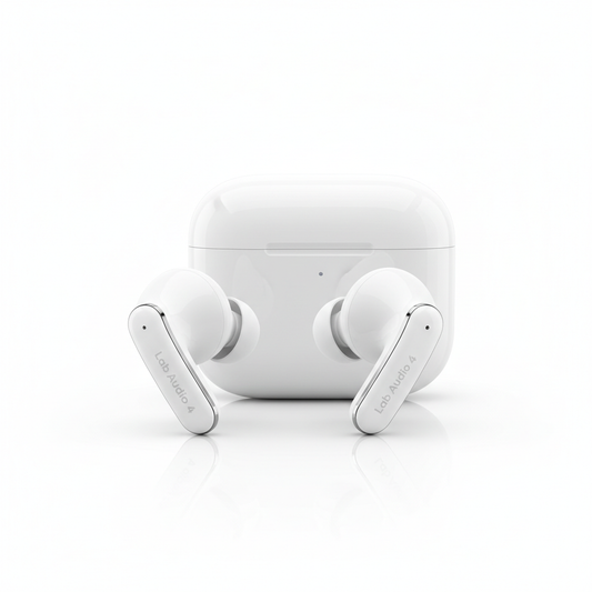 Brand: Lab Audio

Color: White

Features:

REBUILT FOR COMFORT - Lab Audio 4 have been redesigned for exceptional all-day comfort and greater stability. With a refined contour, shorter stem, and quick-press controls for music or calls.
ACTIVE NOISE CANCELLATION - Lab Audio 4 with Active Noise Cancellation help reduce outside noise before it reaches your ears, so you can immerse yourself in what you’re listening to.*
HEAR THE WORLD AROUND YOU - The powerful H2 chip comes to Lab Audio 4. Adaptive Audio seamle