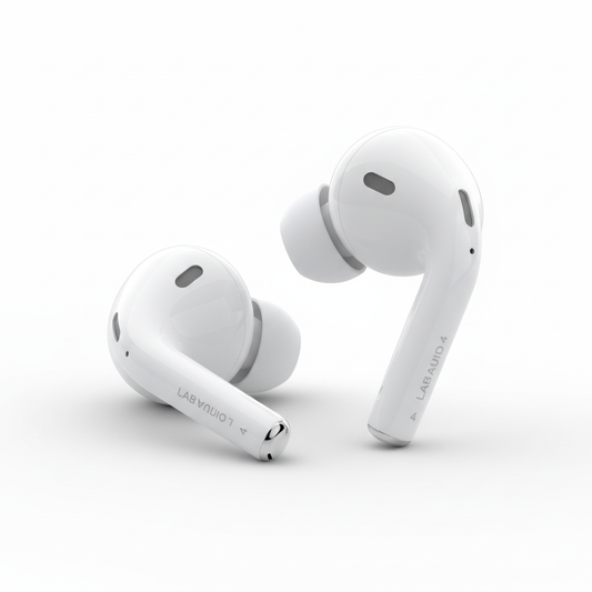 Brand: Lab Audio

Color: White

Features:

REBUILT FOR COMFORT - Lab Audio 4 have been redesigned for exceptional all-day comfort and greater stability. With a refined contour, shorter stem, and quick-press controls for music or calls.
ACTIVE NOISE CANCELLATION - Lab Audio 4 with Active Noise Cancellation help reduce outside noise before it reaches your ears, so you can immerse yourself in what you’re listening to.*
HEAR THE WORLD AROUND YOU - The powerful H2 chip comes to Lab Audio 4. Adaptive Audio seamle