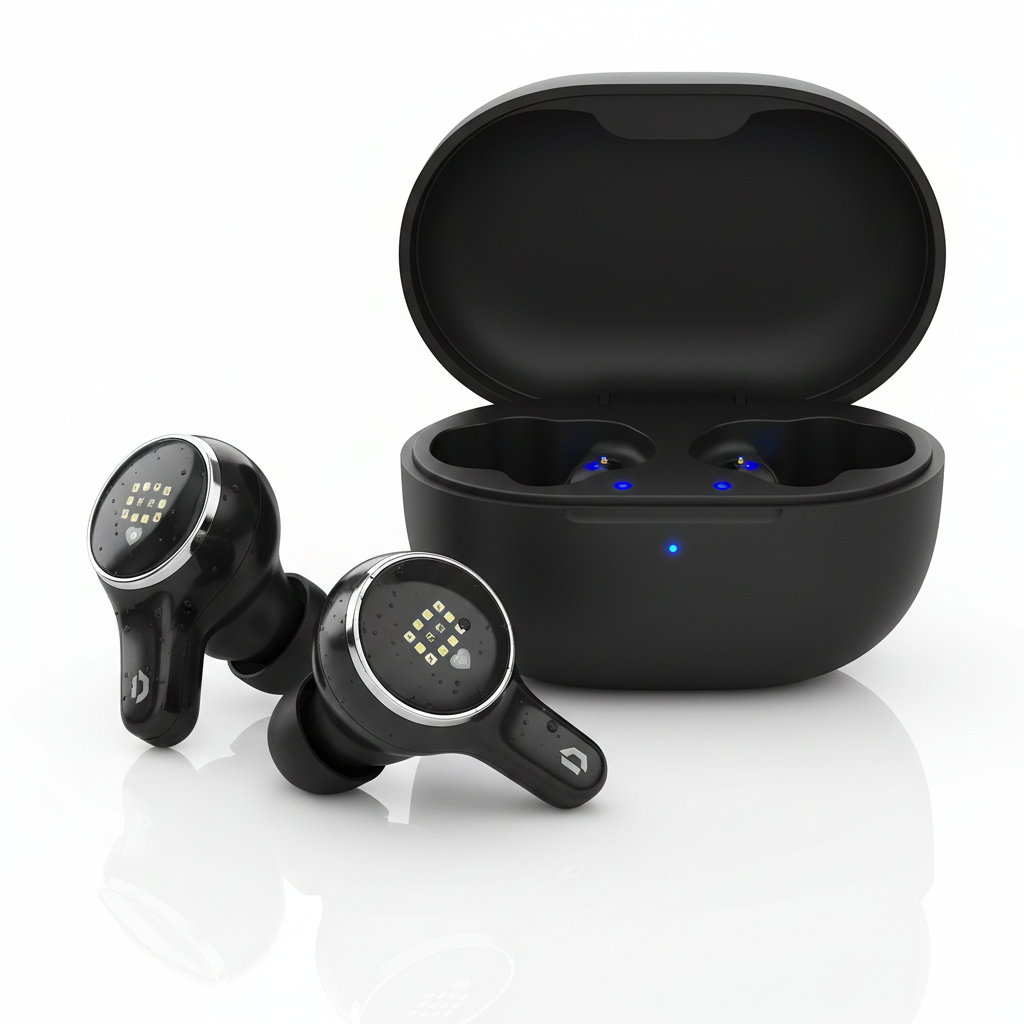 Wireless Bluetooth Earbuds, Noise Cancelling, Heart Rate Monitor, IPX4, 45H Battery, Jet Black